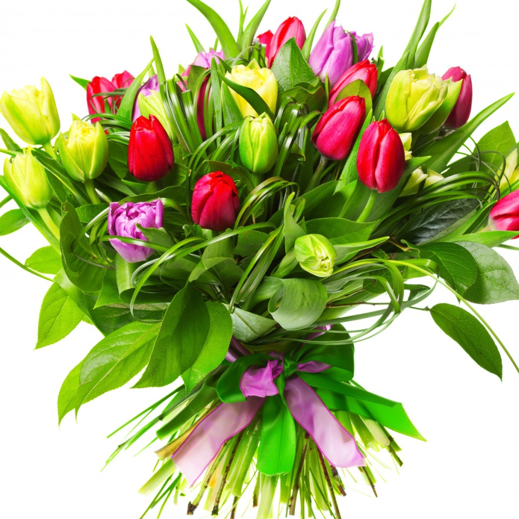 Разноцветные тюльпаны девушке на восьмое марта