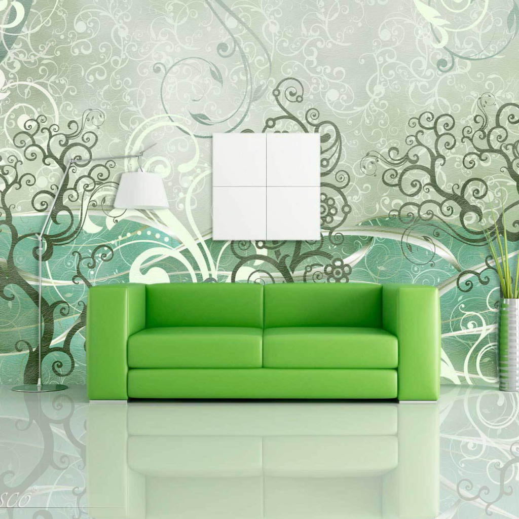 Зеленый диван в интерьере