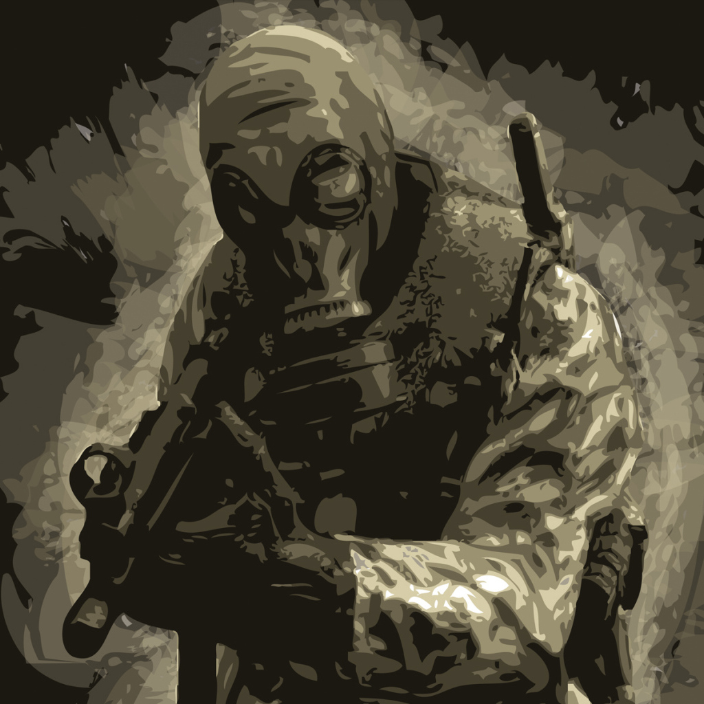Soldier in gas mask