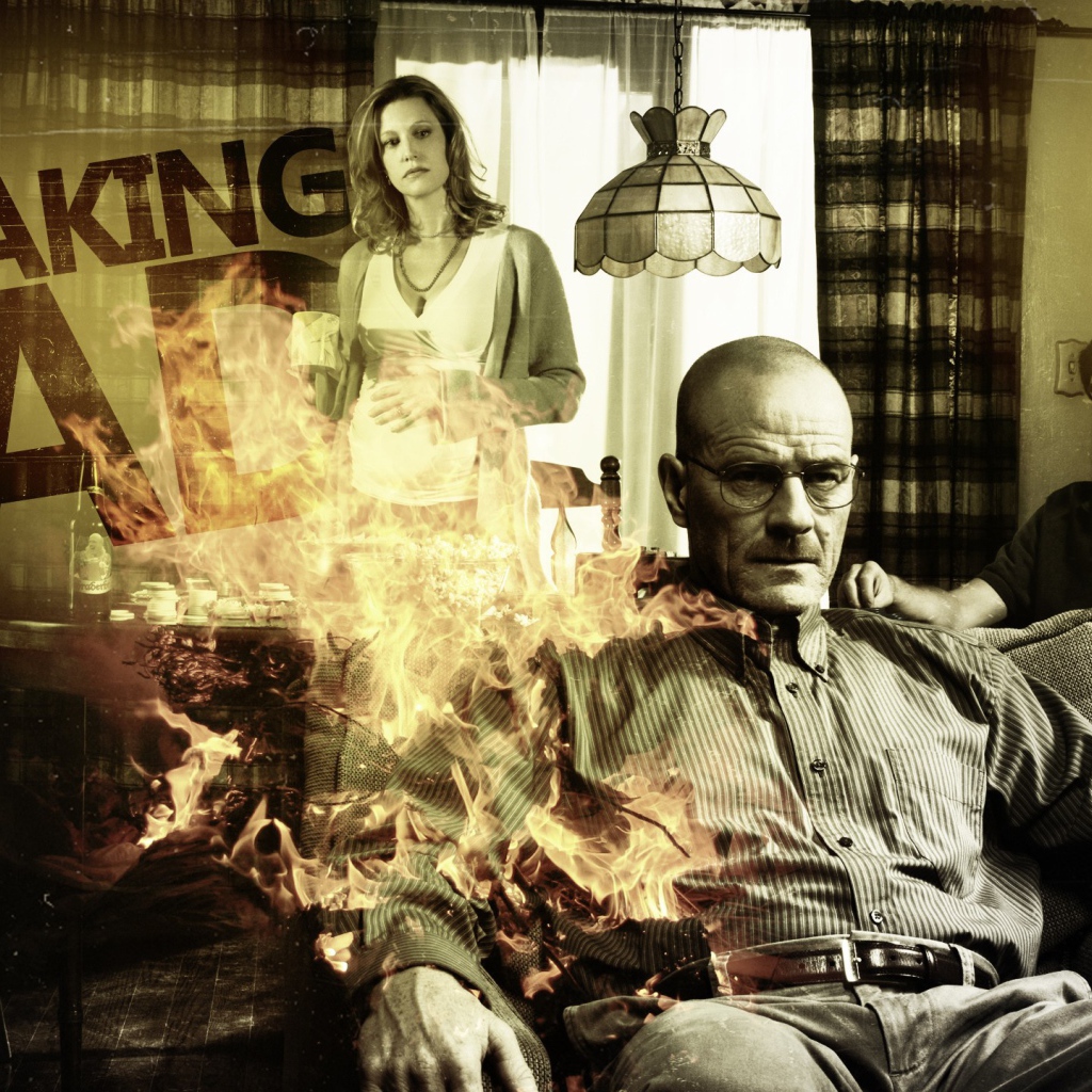 Горящий человек сидит на стуле