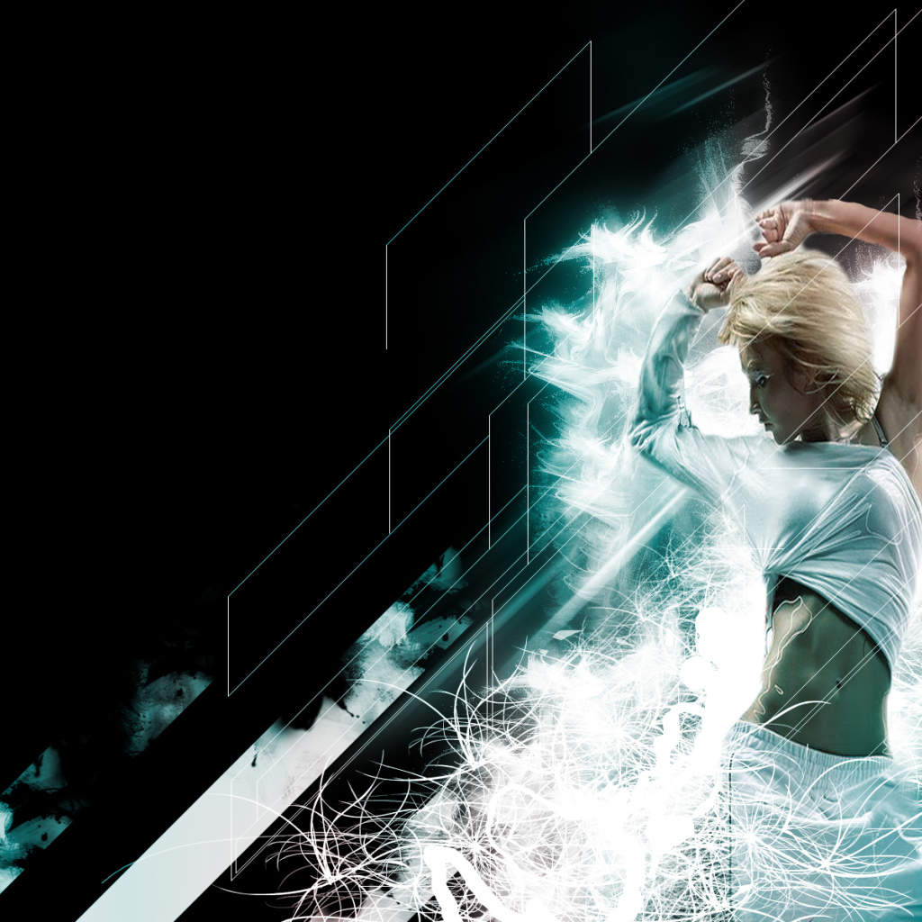 Японка танцует среди волн света