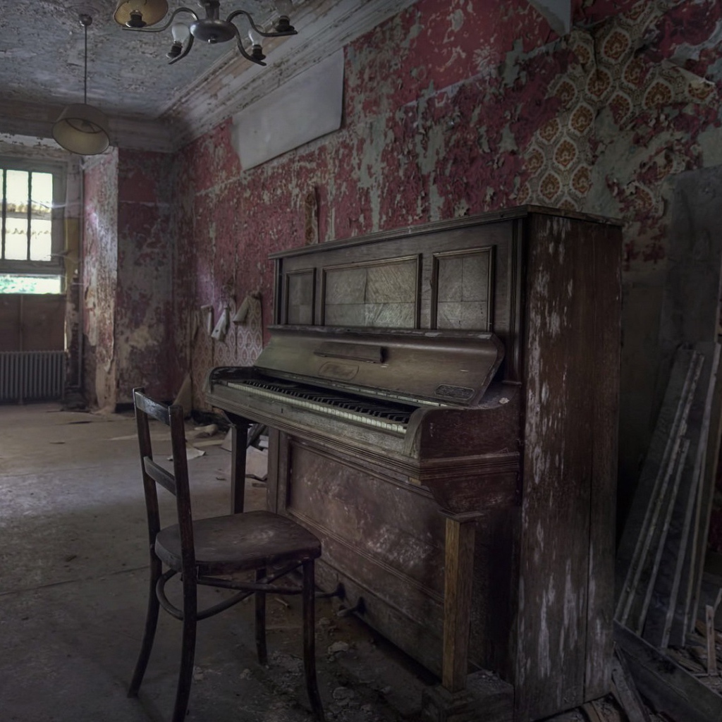 Старое фортепиано в старой комнате