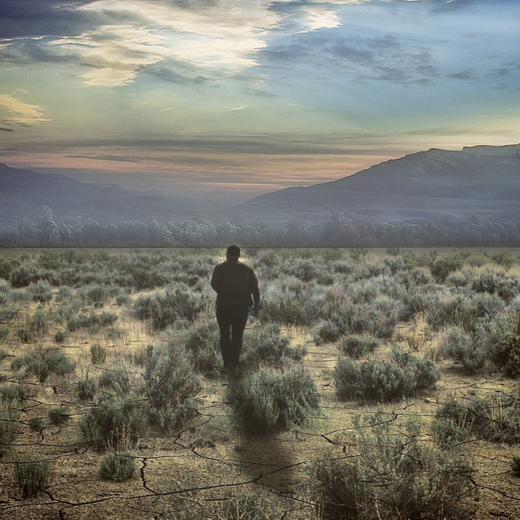 Человек идет по пустыне