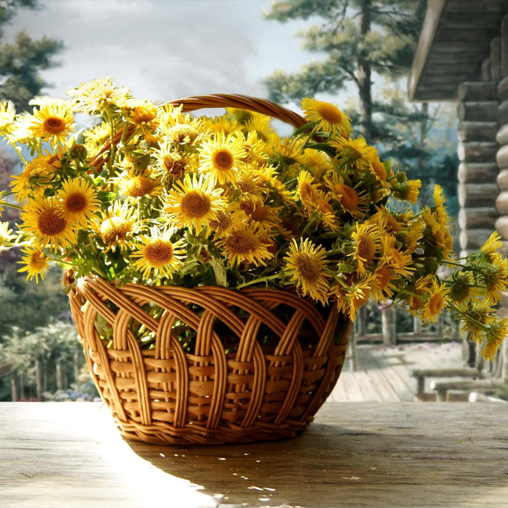 Красивые цветы хризантема в корзине