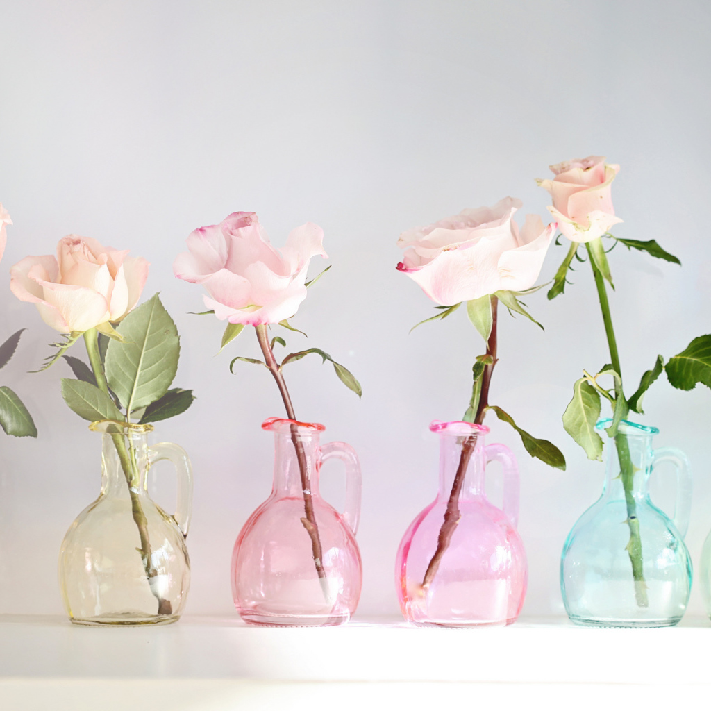 Розы в стеклянных кувшинах