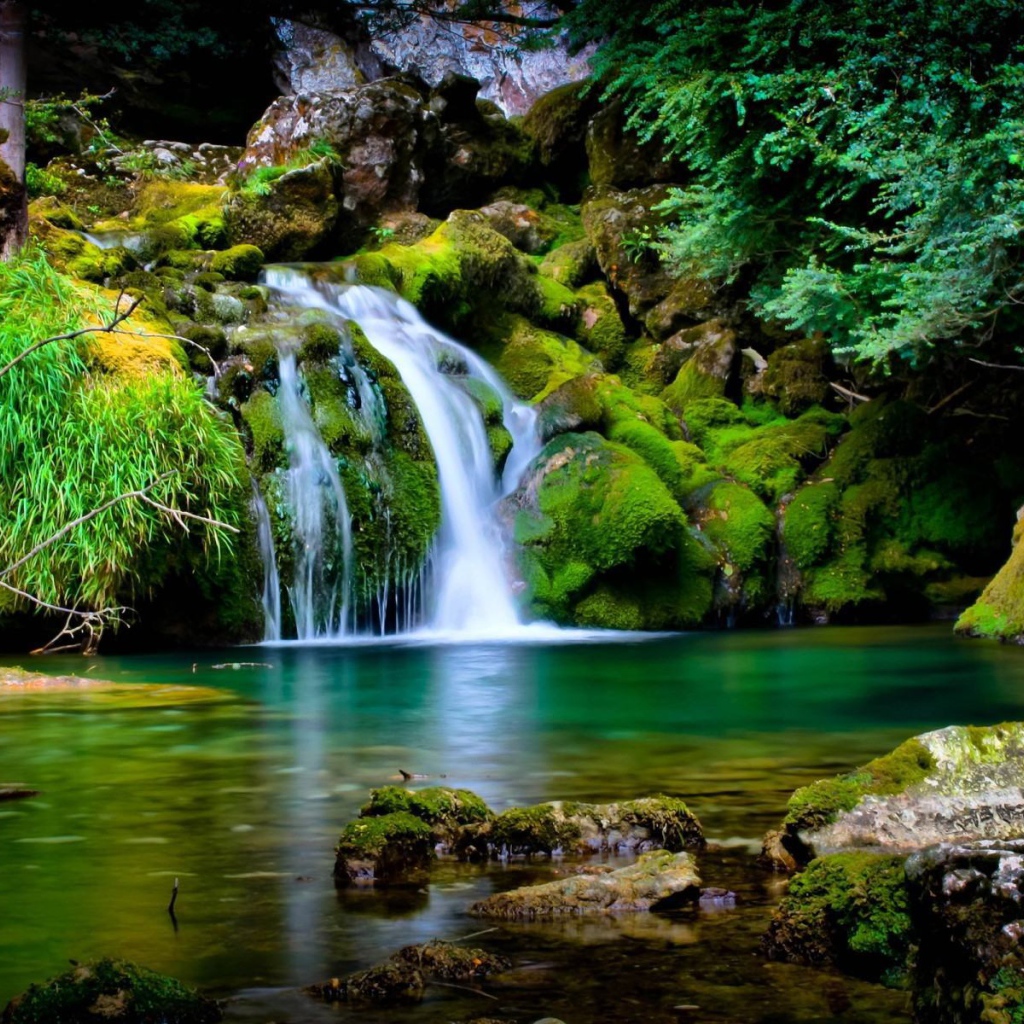 Сказочный водопад на озере в джунглях