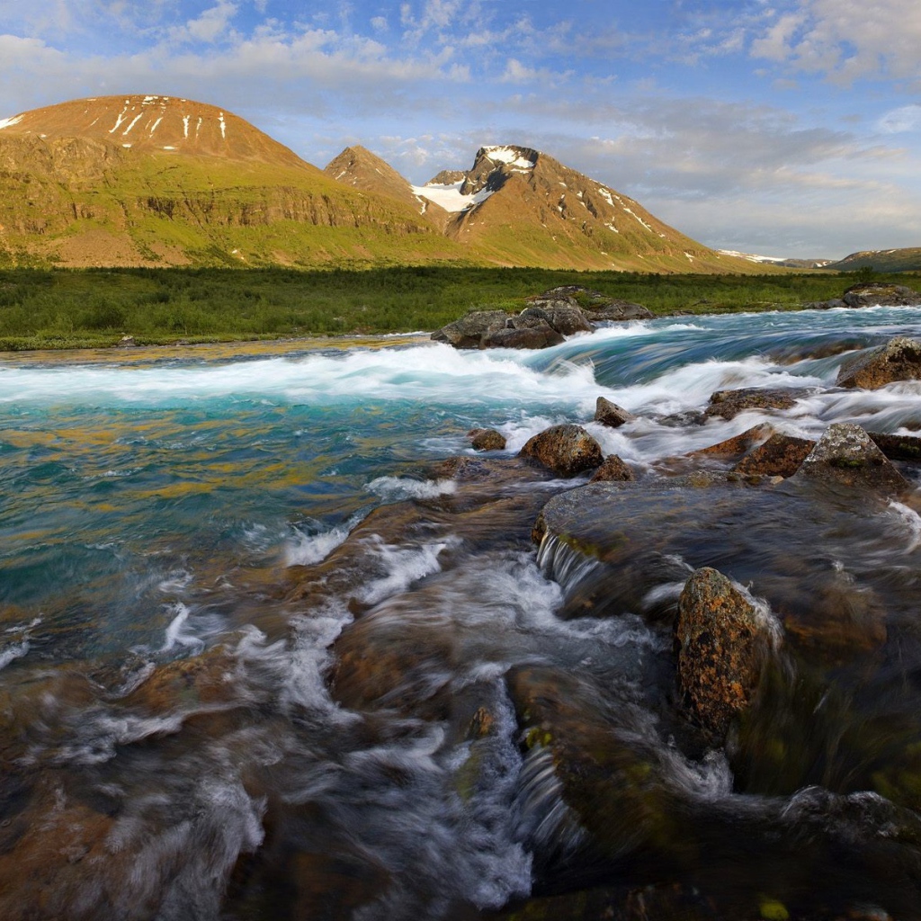 Пейзаж с бурной рекой