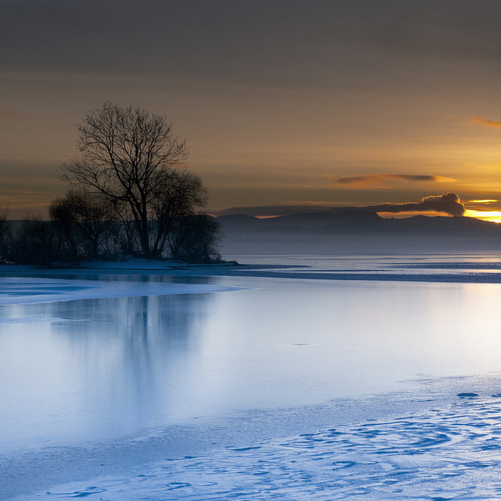 Закат над голубым озером