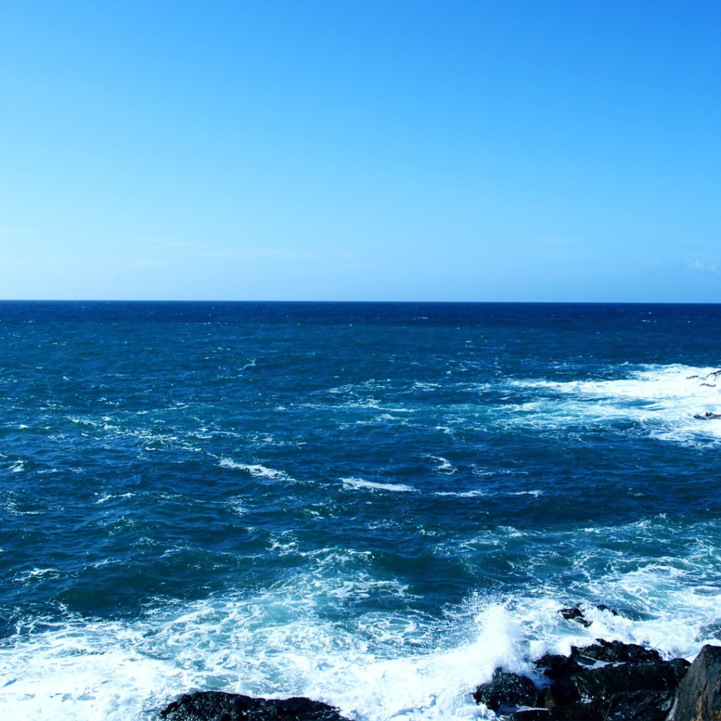 Синее море у черных камней