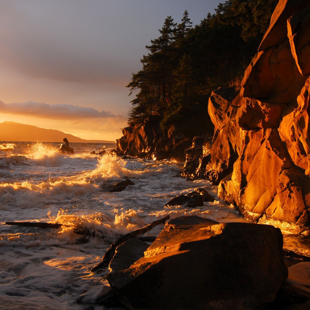 Последний луч солнца освещает берег