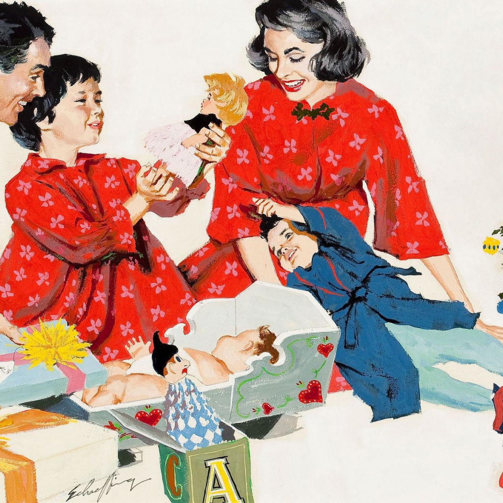 Семья открывает подарки