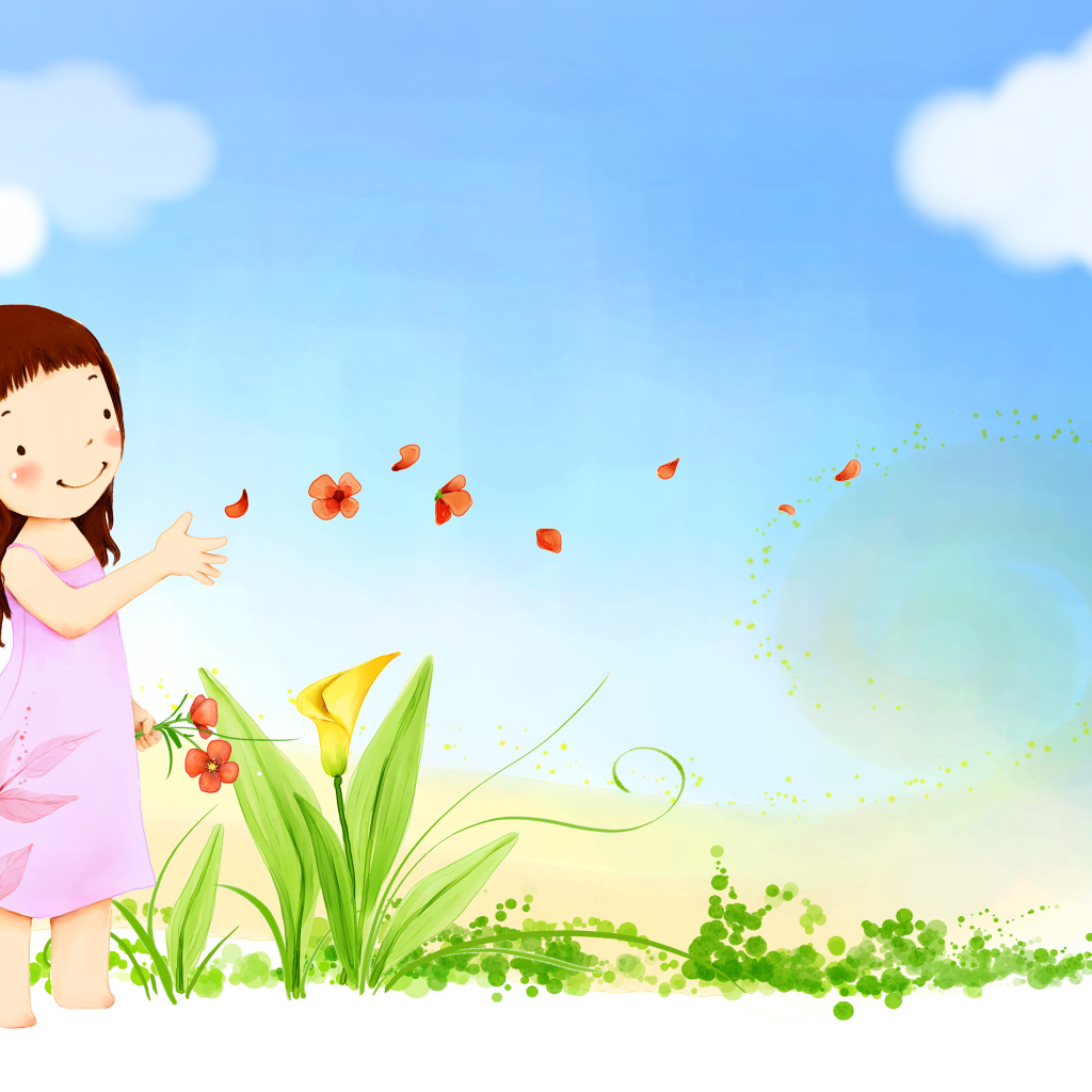 Девочка пускает лепестки по ветру