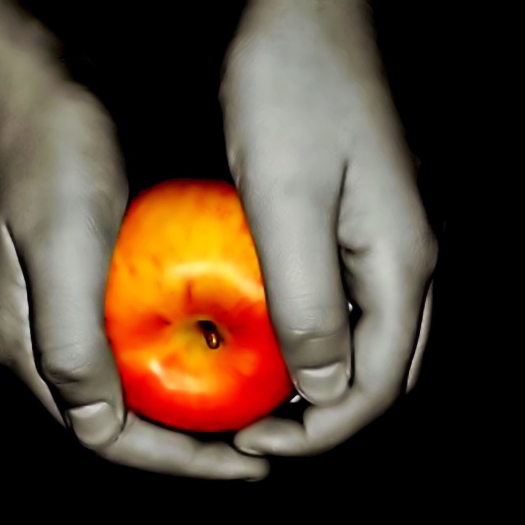 Цветное яблоко в руках