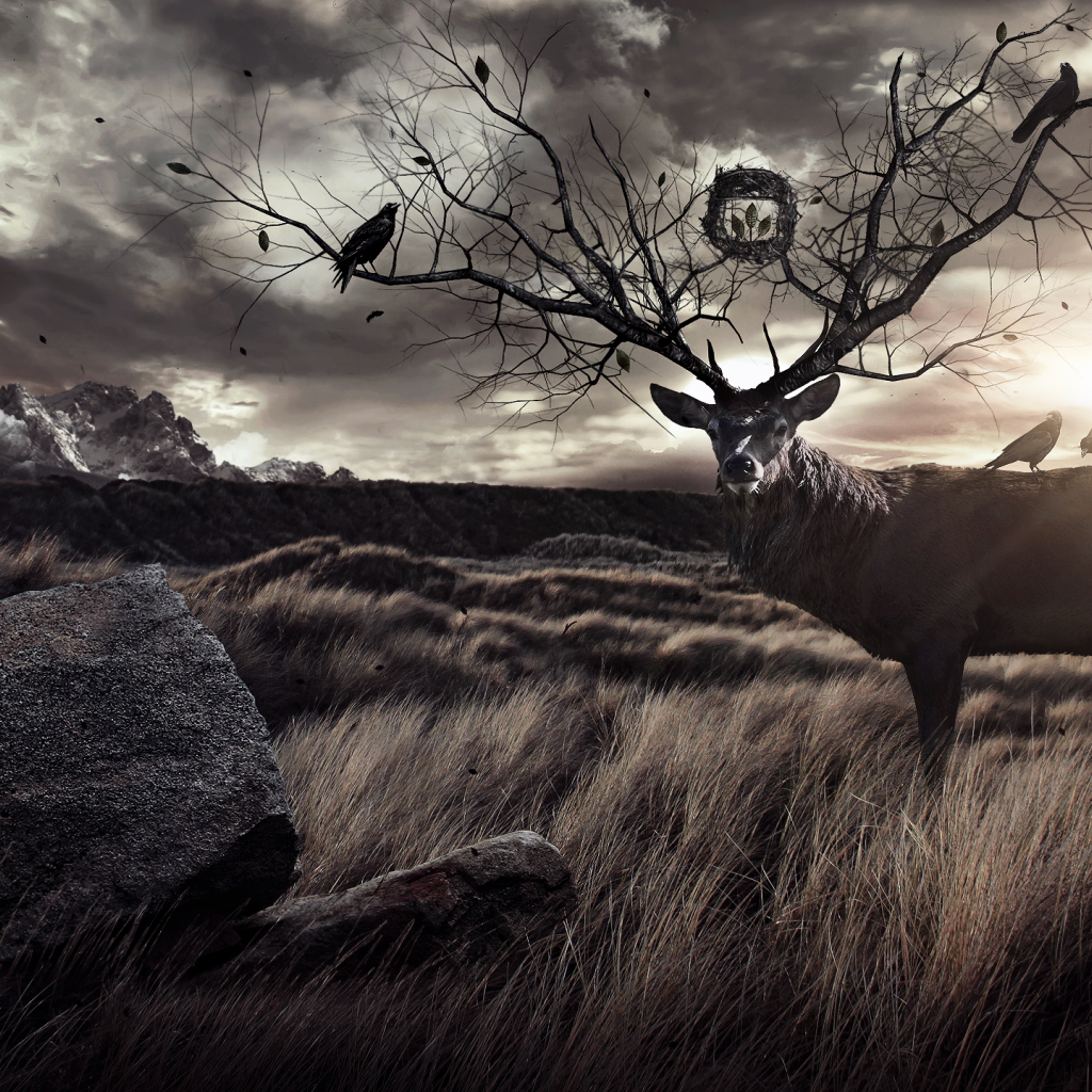 Олень с рогами деревьями