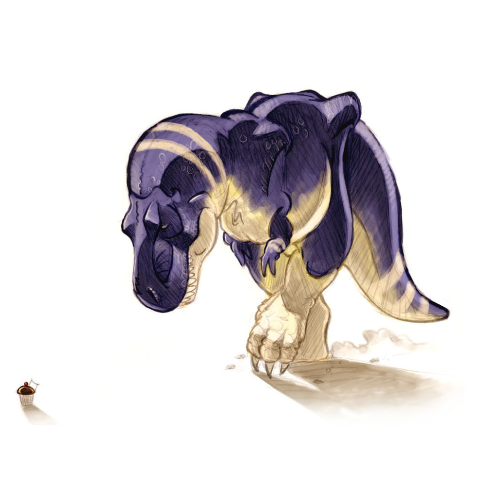 Динозавр у корзины