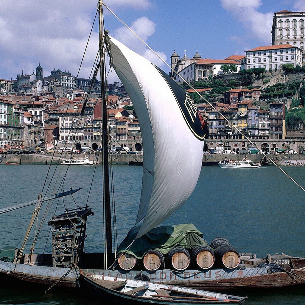 Парусная лодка на фоне города