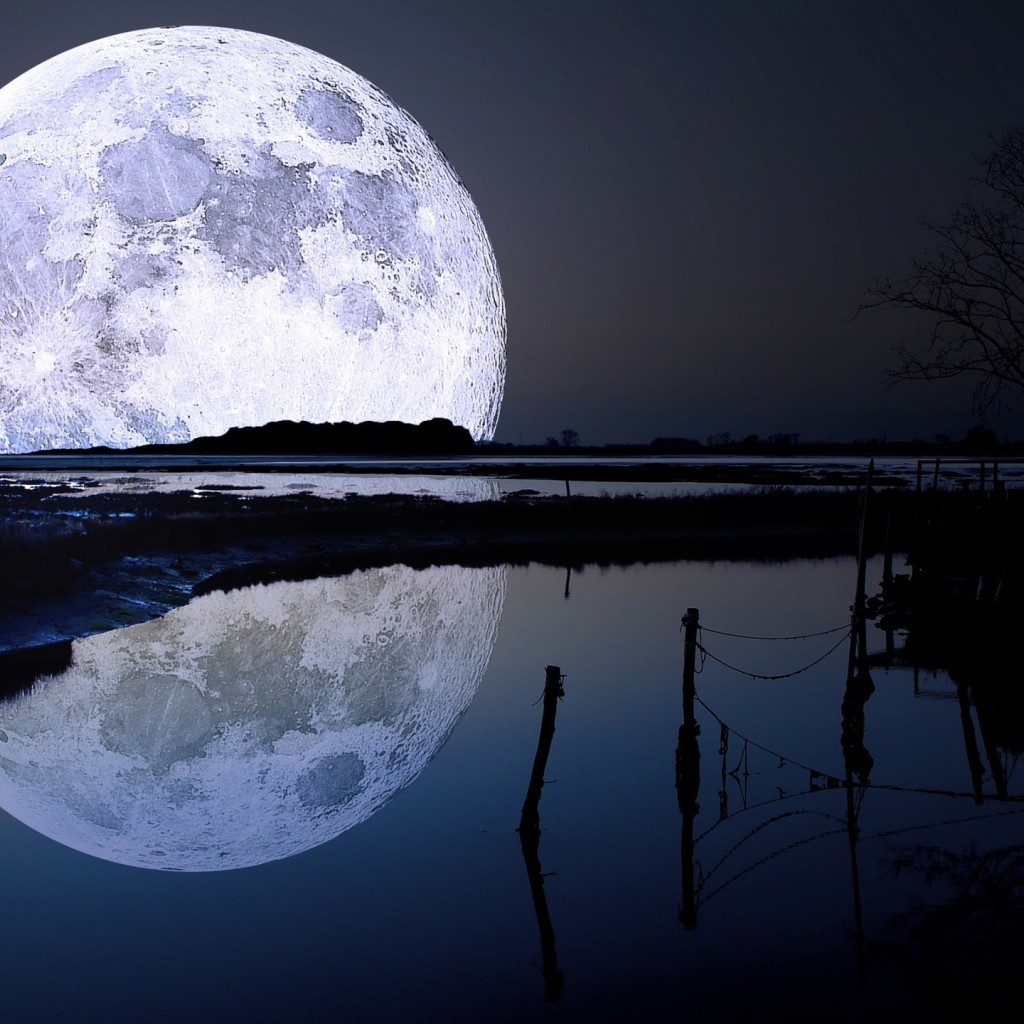 Большая луна над озером