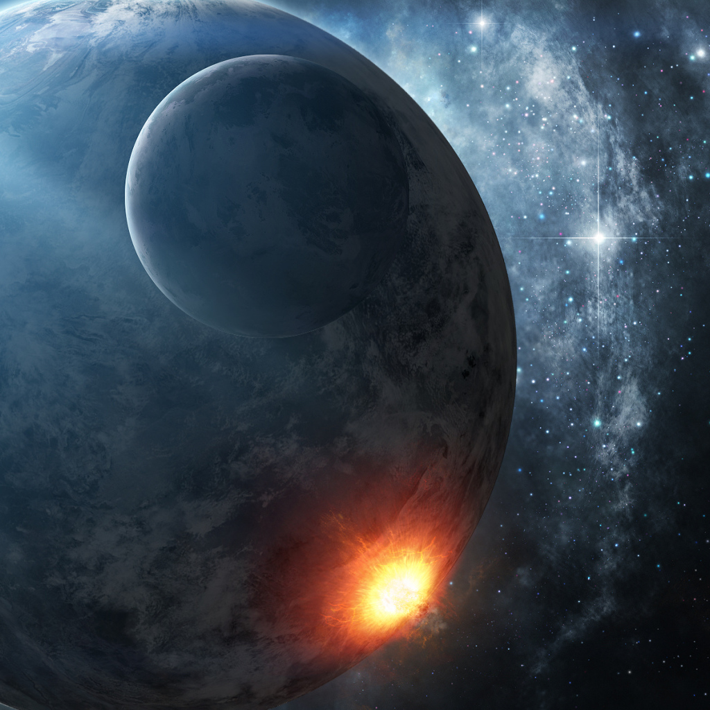 Взрыв на планете со спутником