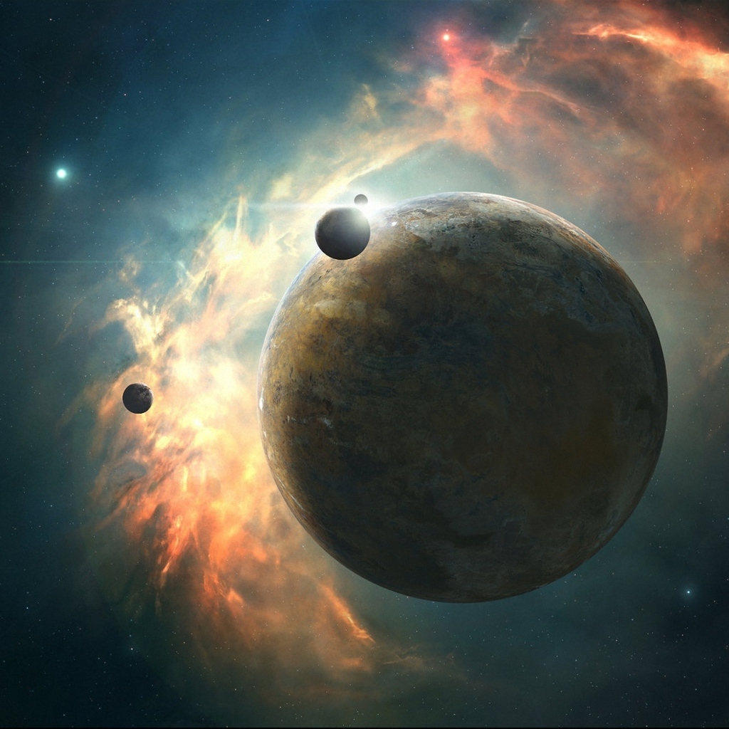 Планета на фоне туманности