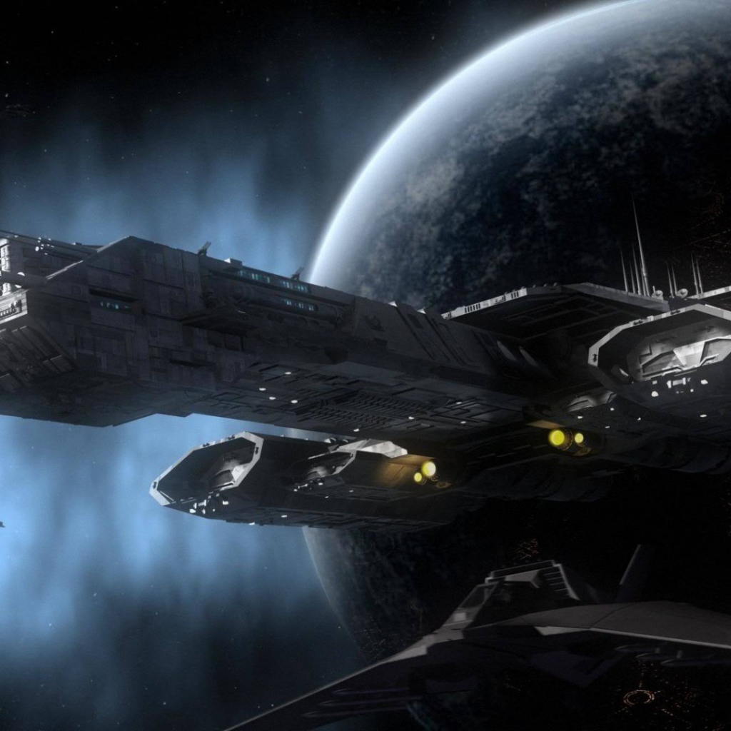 Корабль на фоне планеты