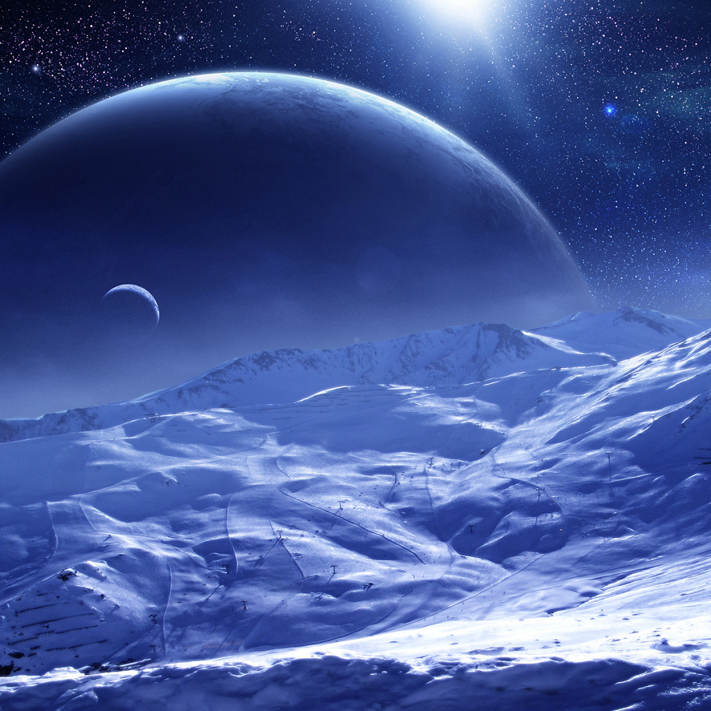 Белая поверхность планеты