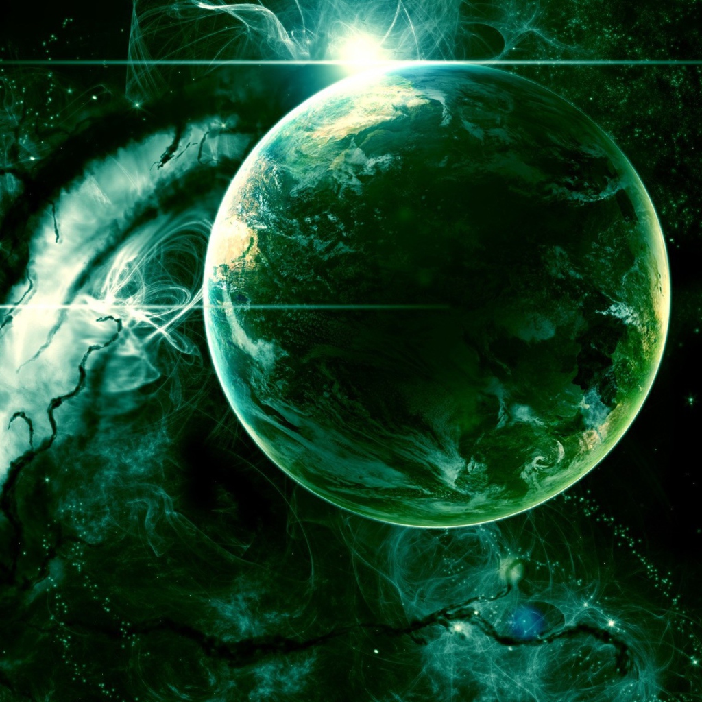 Зеленая планета в космосе