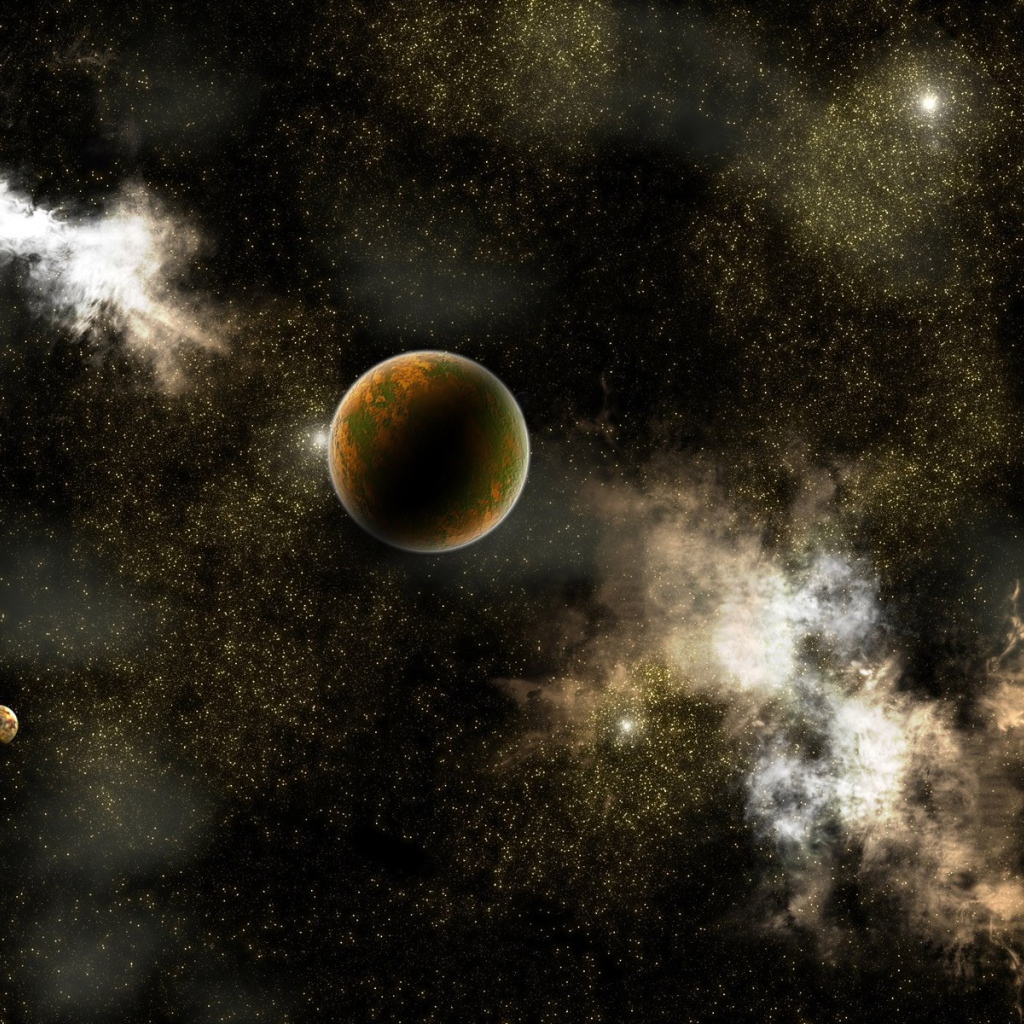 Планета на фоне галактики