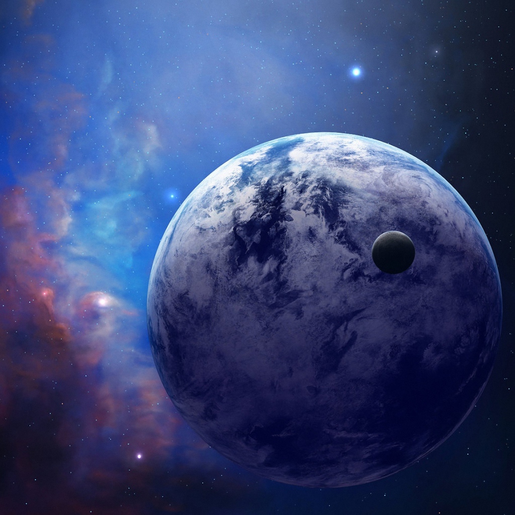 Планета со спутником в космосе