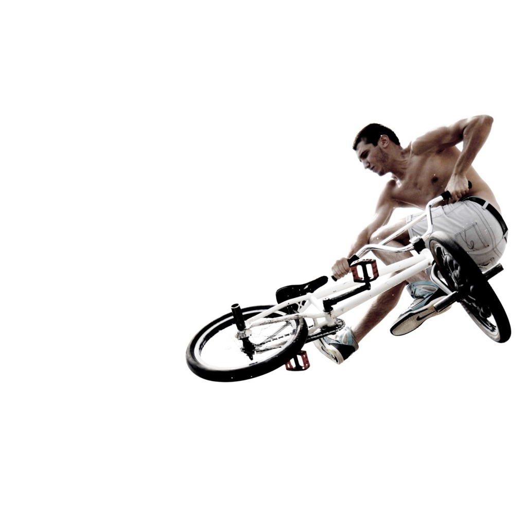 Велосипедист на белом фоне