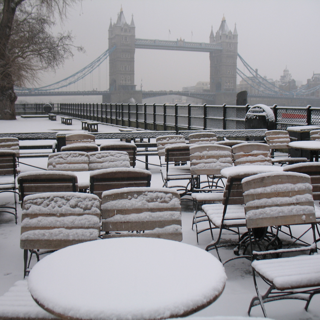 Snow in London cafe
