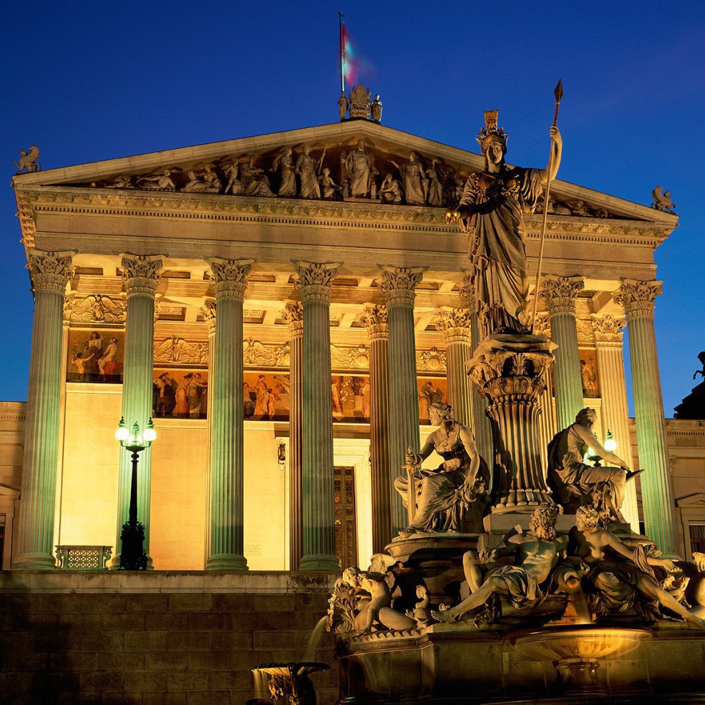 Ночной парламент в городе Вена, Австрия