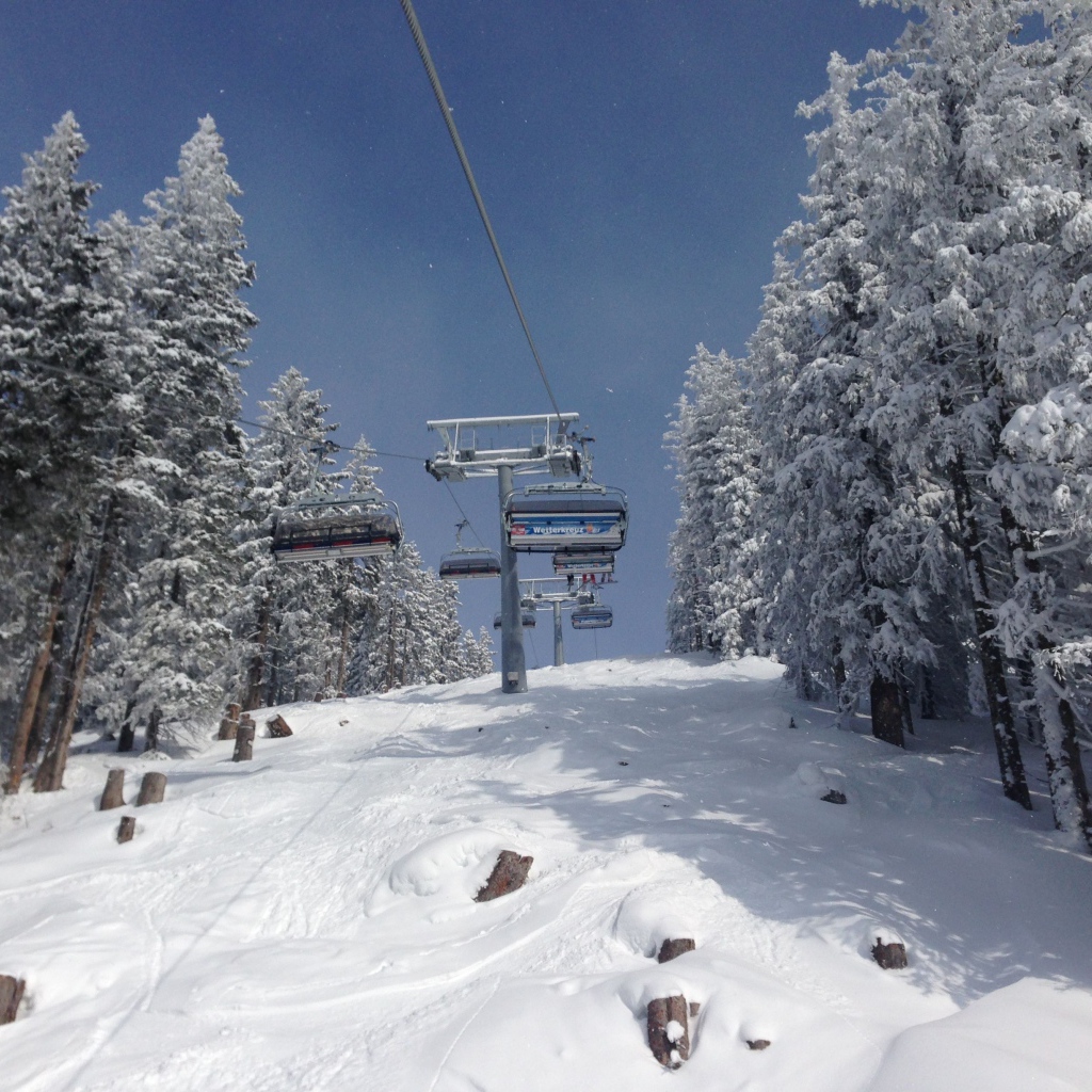 Заснеженные деревья на горнолыжном курорте Заальбах Хинтерглем, Австрия