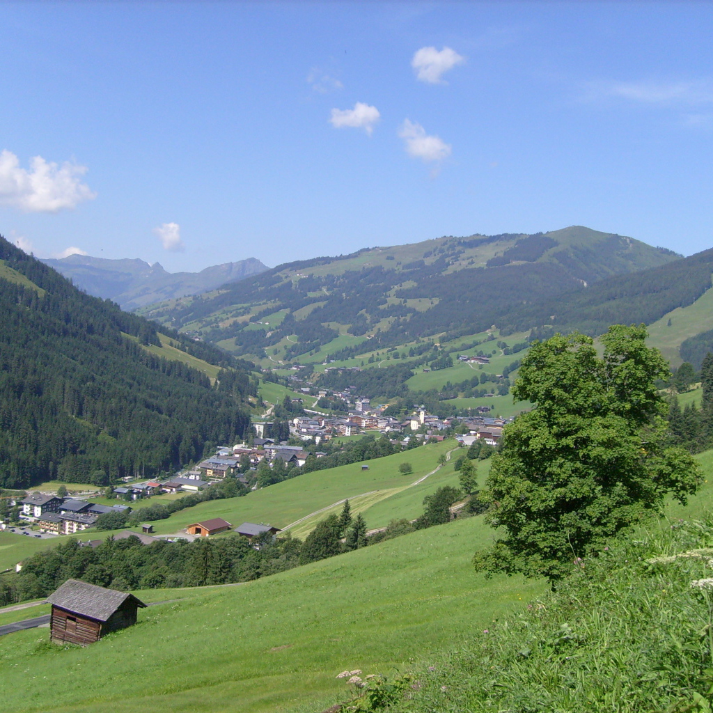 Летний вид на горнолыжном курорте Заальбах Хинтерглем, Австрия