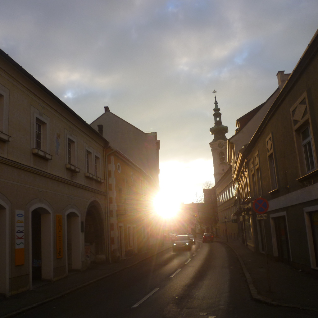 Закат в городе Гайнберг, Австрия