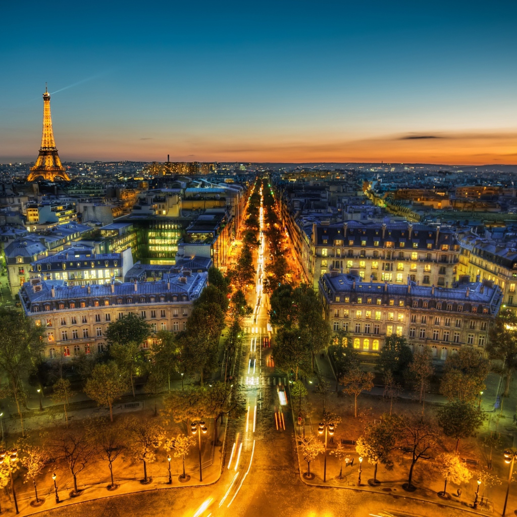 Evening lights in Paris, France
