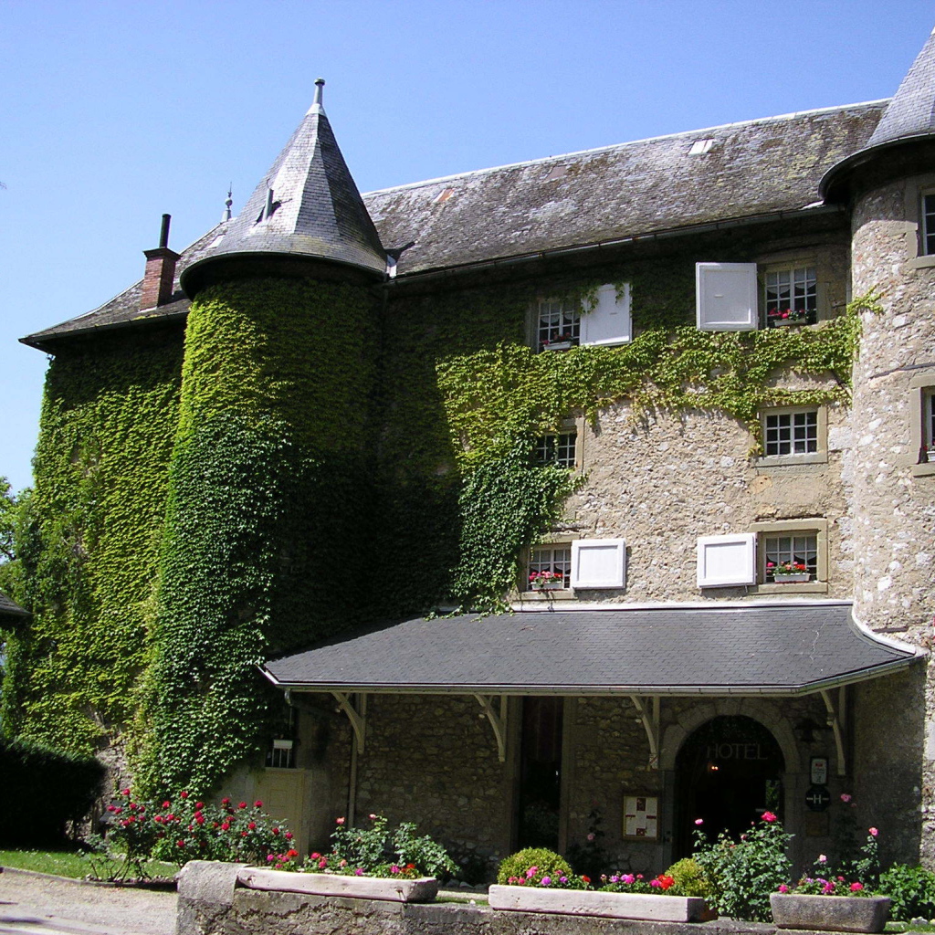 Заросший зеленью замок в городе Виши, Франция