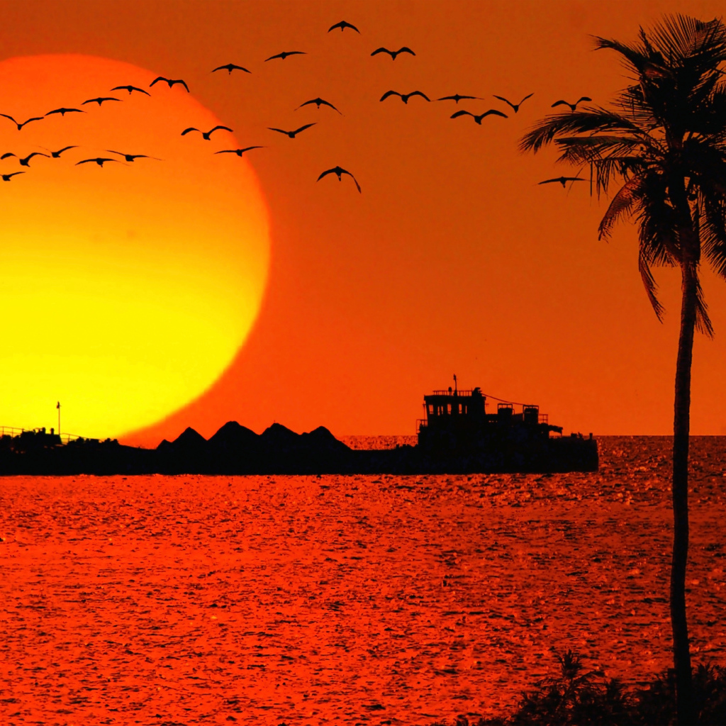 Судно на фоне заката в Гоа