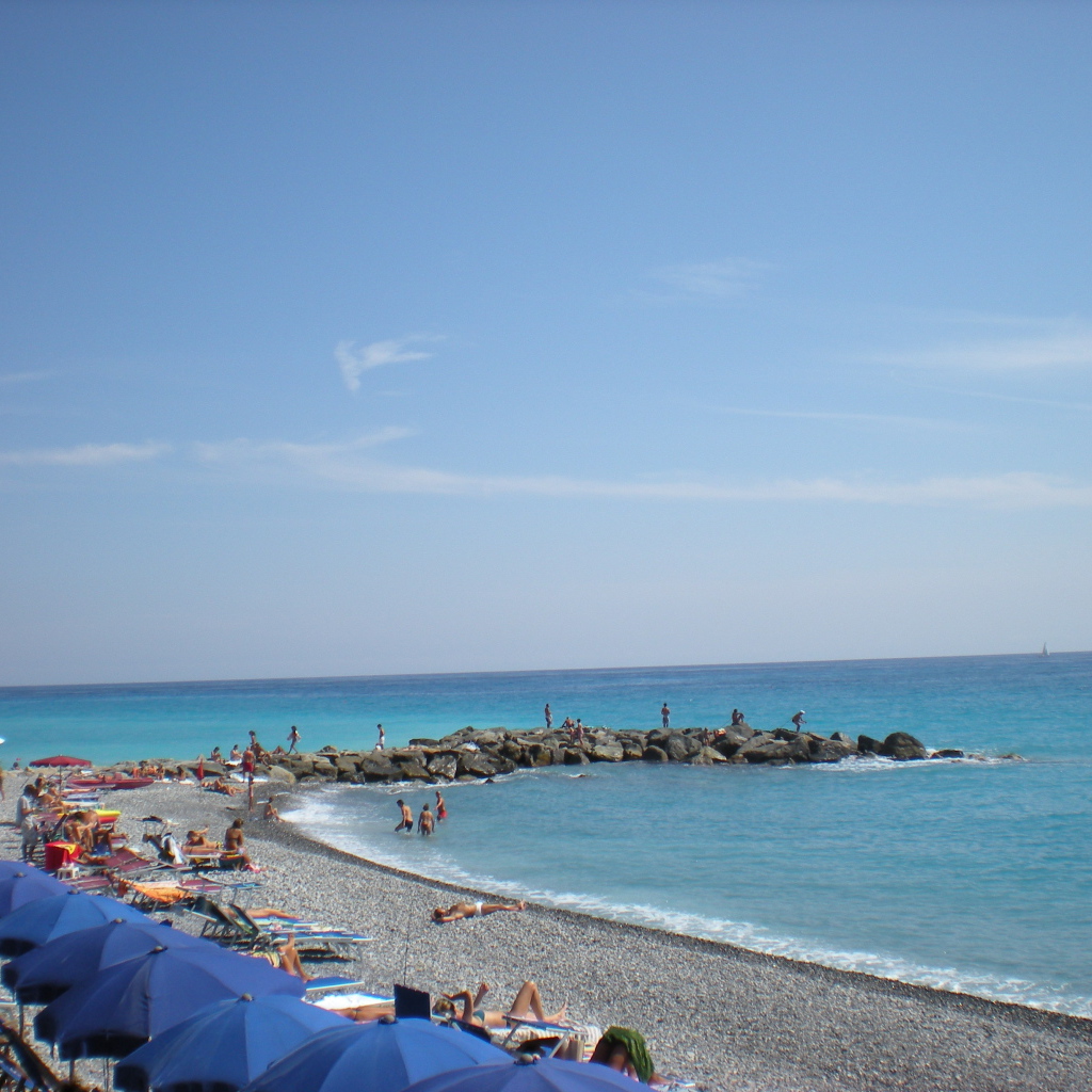 Летний отдых на пляже на курорте Бордигера, Италия