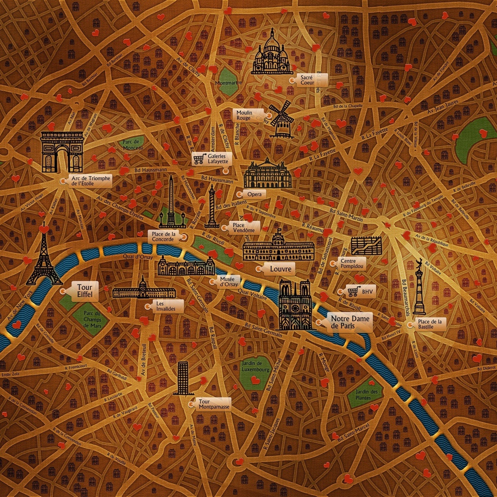 Большая карта достопримечательностей Парижа