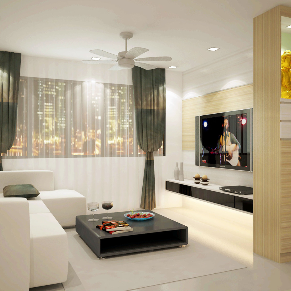 Большой город за окном гостиной