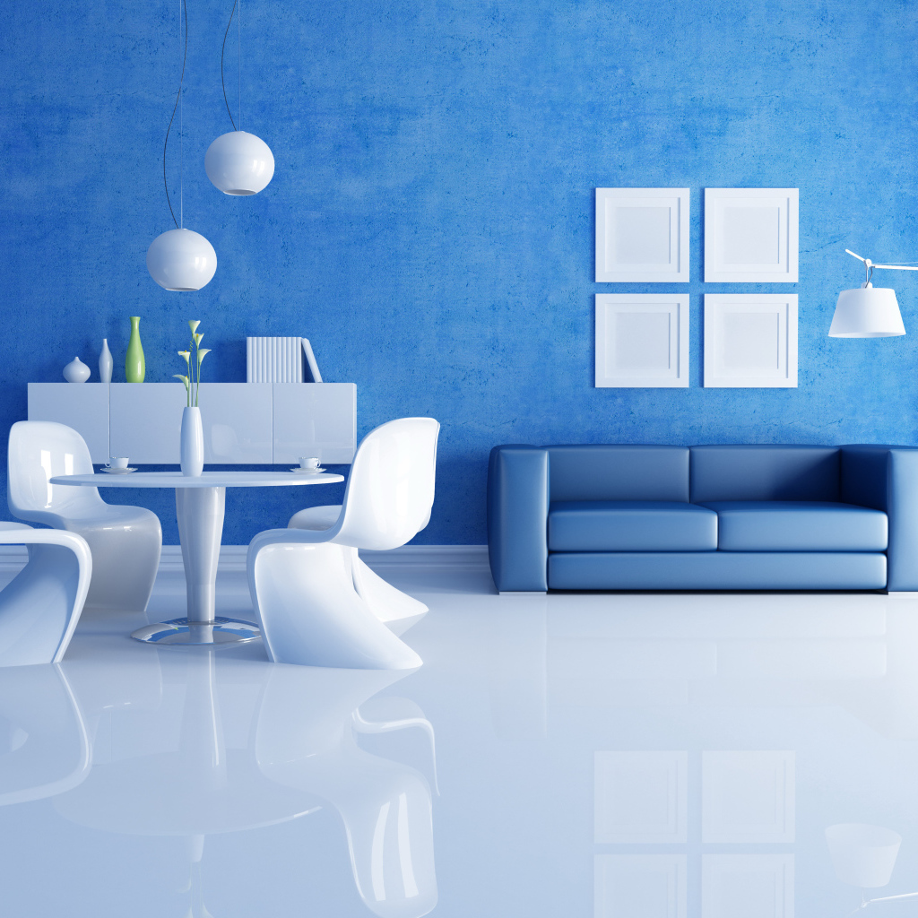 Синий диван в гостиной