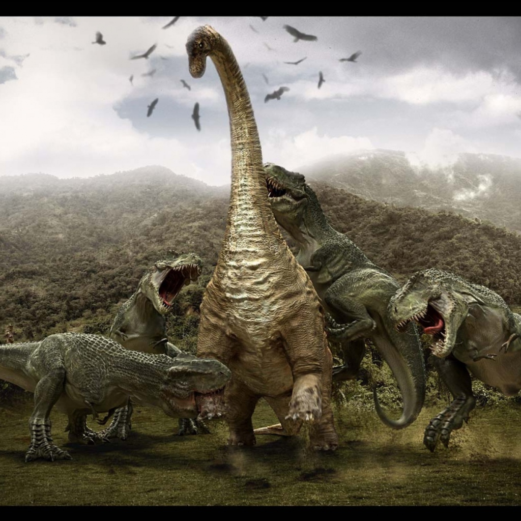 Тиранозавры атакуют бронтозавра