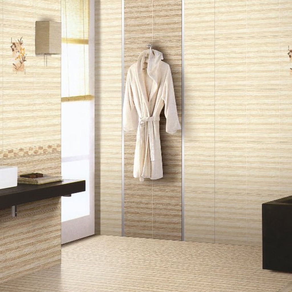 Кремовое оформление ванной комнаты