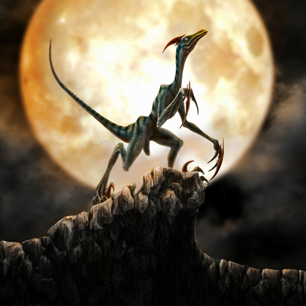 Динозавр на фоне луны