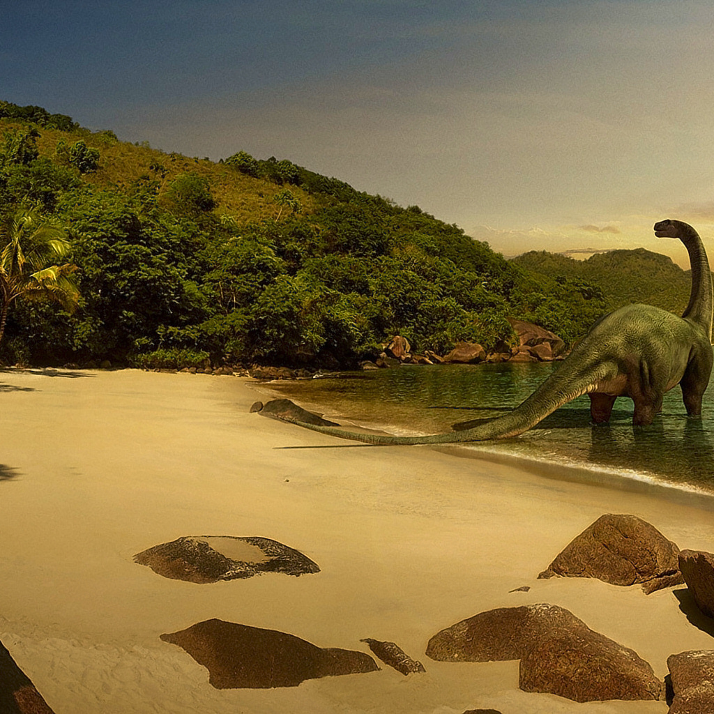 Динозавр на пляже