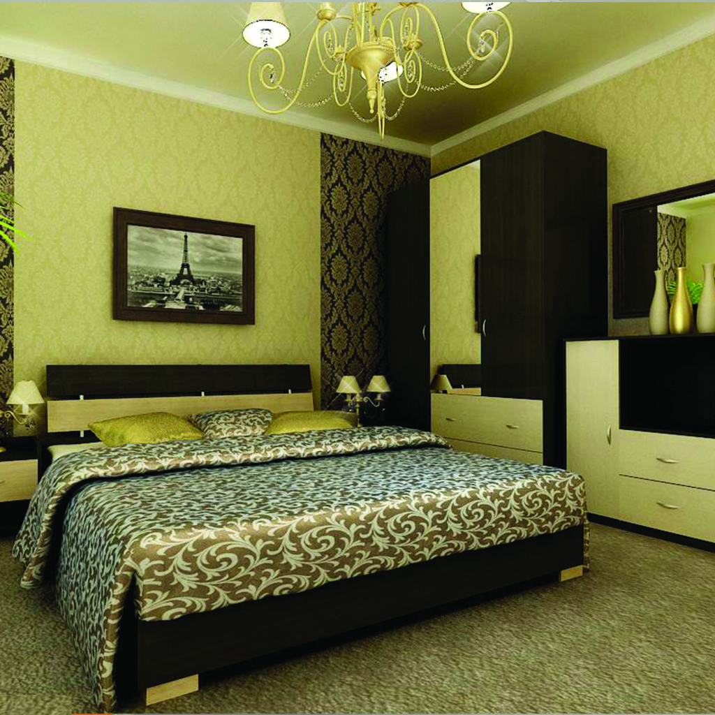 Зеленые обои в спальне