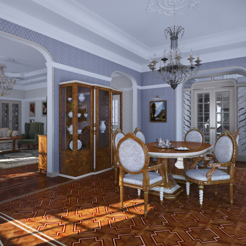 Паркет на полу в столовой