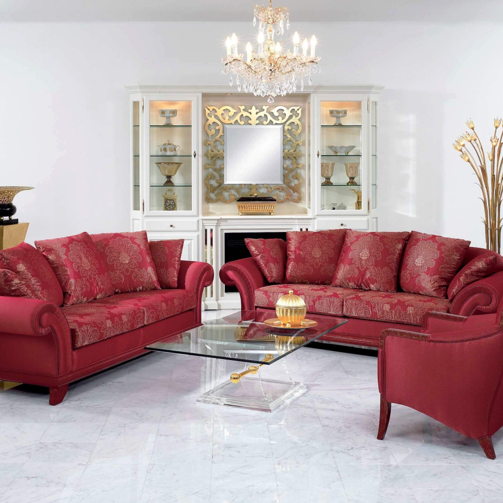Красная мебель в гостиной