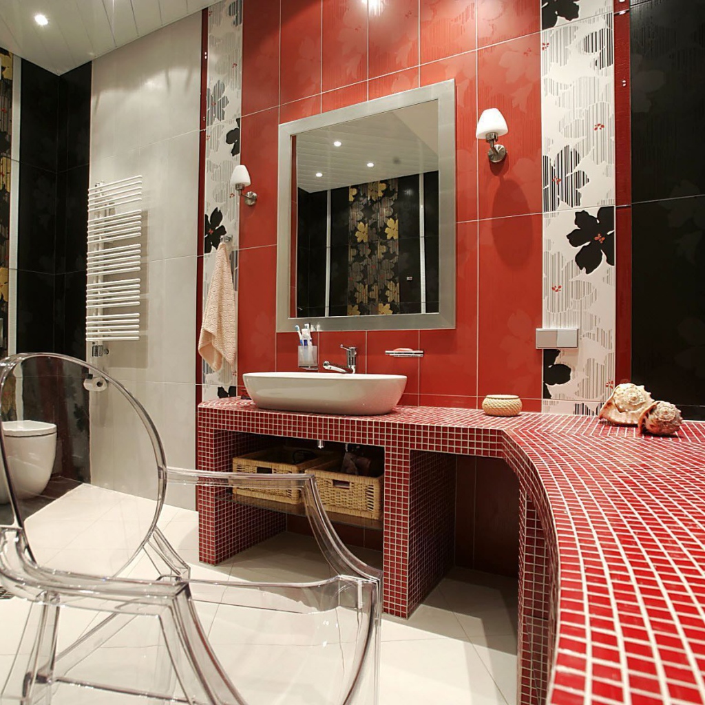 Мелкие красные плитки для ванной