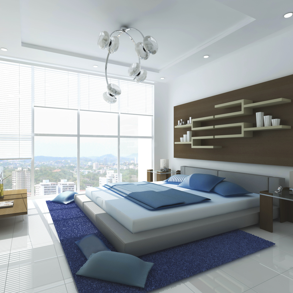 Полки на стене в спальне